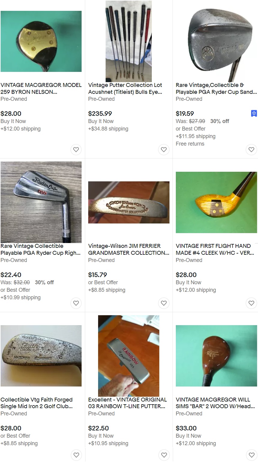 Vintage Collectable Golf Clubs