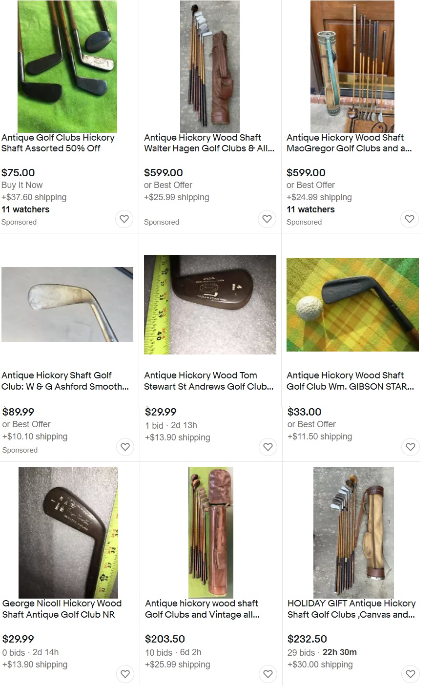 Hickory Golf Clubs For Sale